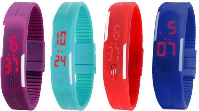 NS18 Silicone Led Magnet Band Combo of 4 Purple, Sky Blue, Red And Blue Digital Watch  - For Boys & Girls   Watches  (NS18)