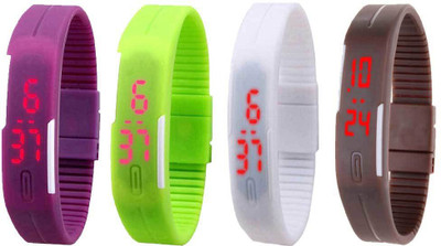 

Kissu Led Magnet Band Combo of 4 Purple, Green, White And Brown Watch - For Men & Women