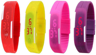 

NS18 Silicone Led Magnet Band Watch Combo of 4 Red, Yellow, Pink And Purple Watch - For Couple