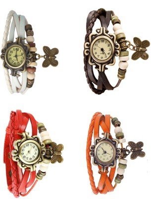 NS18 Vintage Butterfly Rakhi Combo of 4 White, Red, Brown And Orange Analog Watch  - For Women   Watches  (NS18)