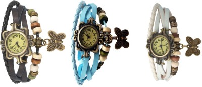 NS18 Vintage Butterfly Rakhi Combo of 3 Black, Sky Blue And White Analog Watch  - For Women   Watches  (NS18)