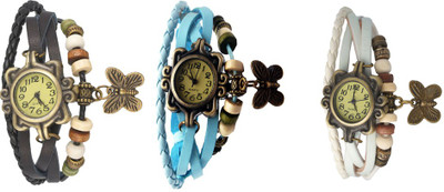 

Kissu Vintage Rakhi Combo of 3 Black, Sky Blue And White Watch - For Women
