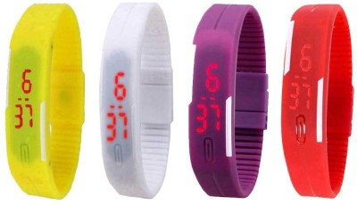 NS18 Silicone Led Magnet Band Watch Combo of 4 Yellow, White, Purple And Red Digital Watch  - For Couple   Watches  (NS18)