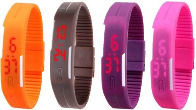 NS18 Silicone Led Magnet Band Watch Combo of 4 Orange, Brown, Purple And Pink Digital Watch  - For Couple   Watches  (NS18)