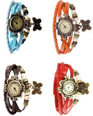 NS18 Vintage Butterfly Rakhi Combo of 4 Sky Blue, Brown, Orange And Red Analog Watch  - For Women   Watches  (NS18)
