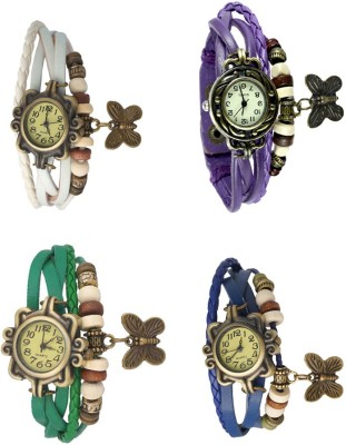 NS18 Vintage Butterfly Rakhi Combo of 4 White, Green, Purple And Blue Analog Watch  - For Women   Watches  (NS18)
