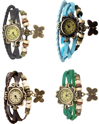 

Kissu Vintage Rakhi Combo of 4 Black, Brown, Sky Blue And Green Watch - For Women