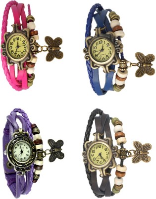 NS18 Vintage Butterfly Rakhi Combo of 4 Pink, Purple, Blue And Black Analog Watch  - For Women   Watches  (NS18)