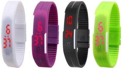 NS18 Silicone Led Magnet Band Combo of 4 White, Purple, Black And Green Digital Watch  - For Boys & Girls   Watches  (NS18)