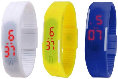 NS18 Silicone Led Magnet Band Combo of 3 White, Yellow And Blue Digital Watch  - For Boys & Girls   Watches  (NS18)