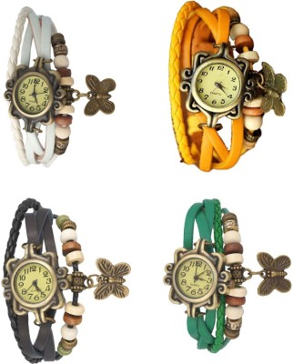 NS18 Vintage Butterfly Rakhi Combo of 4 White, Black, Yellow And Green Analog Watch  - For Women   Watches  (NS18)