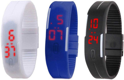 View NS18 Silicone Led Magnet Band Combo of 3 White, Blue And Black Digital Watch  - For Boys & Girls Wrist Watches Price Online(NS18)