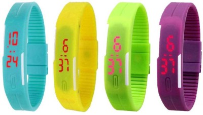 NS18 Silicone Led Magnet Band Watch Combo of 4 Sky Blue, Yellow, Green And Purple Digital Watch  - For Couple   Watches  (NS18)