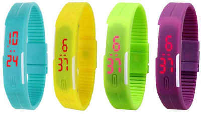 NS18 Silicone Led Magnet Band Watch Combo of 4 Sky Blue, Yellow, Green And Purple Digital Watch  - For Couple   Watches  (NS18)