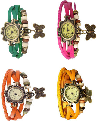 

NS18 Vintage Butterfly Rakhi Combo of 4 Green, Orange, Pink And Yellow Watch - For Women