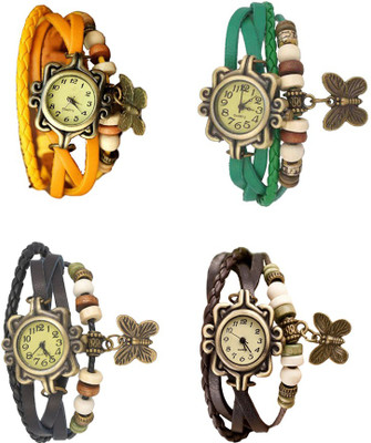 

Kissu Vintage Rakhi Combo of 4 Yellow, Black, Green And Brown Watch - For Women