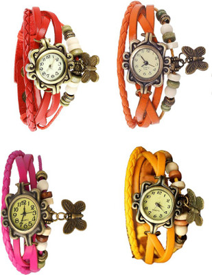 

Kissu Vintage Rakhi Combo of 4 Red, Pink, Orange And Yellow Watch - For Women