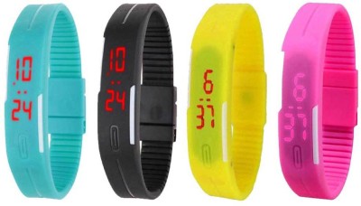 NS18 Silicone Led Magnet Band Watch Combo of 4 Sky Blue, Black, Yellow And Pink Digital Watch  - For Couple   Watches  (NS18)