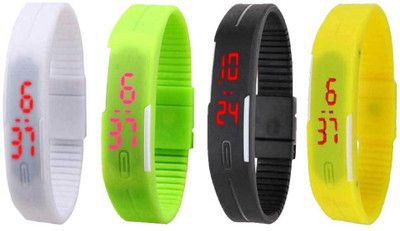 

Kissu Led Magnet Band Combo of 4 White, Green, Black And Yellow Watch - For Men & Women
