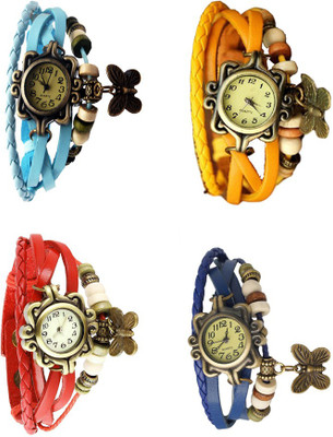 

NS18 Vintage Butterfly Rakhi Combo of 4 Sky Blue, Red, Yellow And Blue Watch - For Women