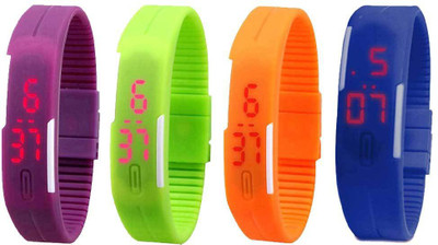 

NS18 Silicone Led Magnet Band Combo of 4 Purple, Green, Orange And Blue Watch - For Boys & Girls