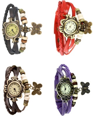 NS18 Vintage Butterfly Rakhi Combo of 4 Black, Brown, Red And Purple Analog Watch  - For Women   Watches  (NS18)