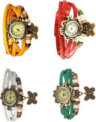 NS18 Vintage Butterfly Rakhi Combo of 4 Yellow, White, Red And Green Analog Watch  - For Women   Watches  (NS18)