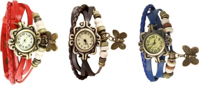 NS18 Vintage Butterfly Rakhi Watch Combo of 3 Red, Brown And Blue Analog Watch  - For Women   Watches  (NS18)