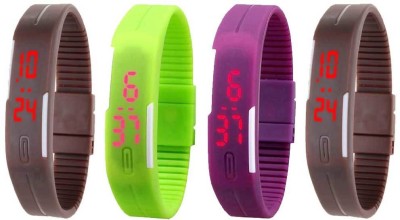 NS18 Silicone Led Magnet Band Combo of 4 Blue, Green, Purple And Brown Digital Watch  - For Boys & Girls   Watches  (NS18)