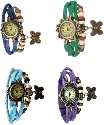 NS18 Vintage Butterfly Rakhi Combo of 4 Blue, Sky Blue, Green And Purple Analog Watch  - For Women   Watches  (NS18)