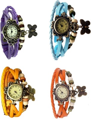 NS18 Vintage Butterfly Rakhi Combo of 4 Purple, Yellow, Sky Blue And Orange Analog Watch  - For Women   Watches  (NS18)