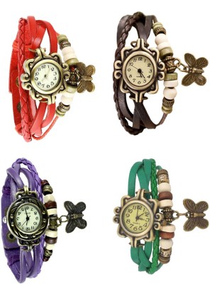 NS18 Vintage Butterfly Rakhi Combo of 4 Red, Purple, Brown And Green Analog Watch  - For Women   Watches  (NS18)