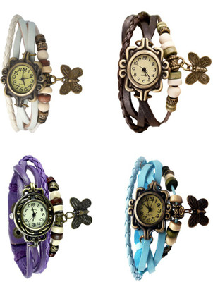 

Kissu Vintage Rakhi Combo of 4 White, Purple, Brown And Sky Blue Watch - For Women