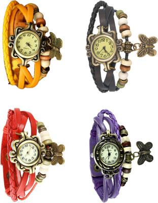 

Kissu Vintage Rakhi Combo of 4 Yellow, Red, Black And Purple Watch - For Women