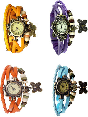 

Kissu Vintage Rakhi Combo of 4 Yellow, Orange, Purple And Sky Blue Watch - For Women