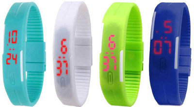 

NS18 Silicone Led Magnet Band Combo of 4 Sky Blue, White, Green And Blue Watch - For Boys & Girls