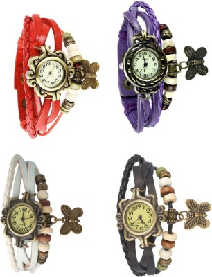 NS18 Vintage Butterfly Rakhi Combo of 4 Red, White, Purple And Black Analog Watch  - For Women   Watches  (NS18)