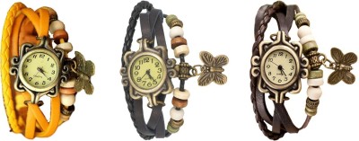 NS18 Vintage Butterfly Rakhi Watch Combo of 3 Yellow, Black And Brown Analog Watch  - For Women   Watches  (NS18)