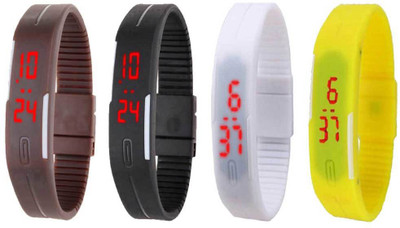 

NS18 Silicone Led Magnet Band Combo of 4 Brown, Black, White And Yellow Watch - For Boys & Girls