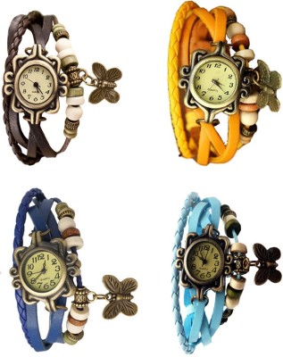 NS18 Vintage Butterfly Rakhi Combo of 4 Brown, Blue, Yellow And Sky Blue Analog Watch  - For Women   Watches  (NS18)