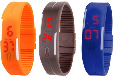 NS18 Silicone Led Magnet Band Combo of 3 Orange, Brown And Blue Watch - For Boys & Girls