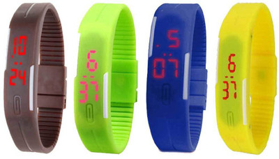 

NS18 Silicone Led Magnet Band Combo of 4 Brown, Green, Blue And Yellow Watch - For Boys & Girls