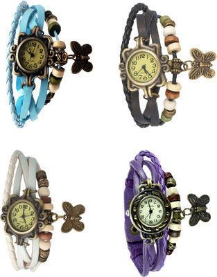 

Kissu Vintage Rakhi Combo of 4 Sky Blue, White, Black And Purple Watch - For Women