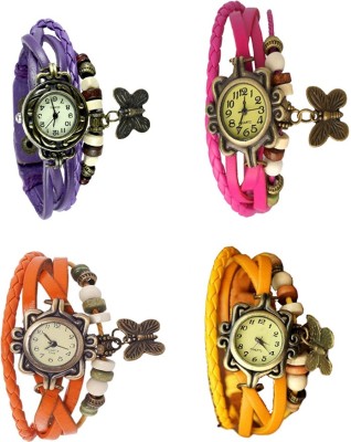 NS18 Vintage Butterfly Rakhi Combo of 4 Purple, Orange, Pink And Yellow Analog Watch  - For Women   Watches  (NS18)