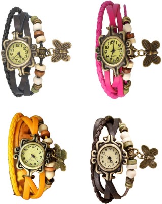 NS18 Vintage Butterfly Rakhi Combo of 4 Black, Yellow, Pink And Brown Analog Watch  - For Women   Watches  (NS18)