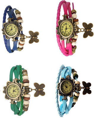 

NS18 Vintage Butterfly Rakhi Combo of 4 Blue, Green, Pink And Sky Blue Watch - For Women