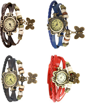 

NS18 Vintage Butterfly Rakhi Combo of 4 Brown, Black, Blue And Red Watch - For Women