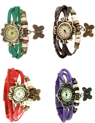 NS18 Vintage Butterfly Rakhi Combo of 4 Green, Red, Brown And Purple Analog Watch  - For Women   Watches  (NS18)