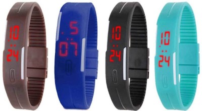 NS18 Silicone Led Magnet Band Watch Combo of 4 Brown, Blue, Black And Sky Blue Digital Watch  - For Couple   Watches  (NS18)
