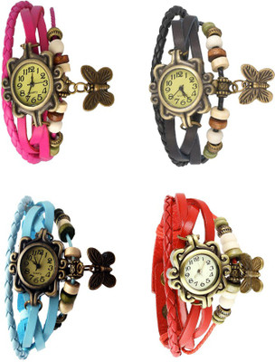 

Kissu Vintage Rakhi Combo of 4 Pink, Sky Blue, Black And Red Watch - For Women